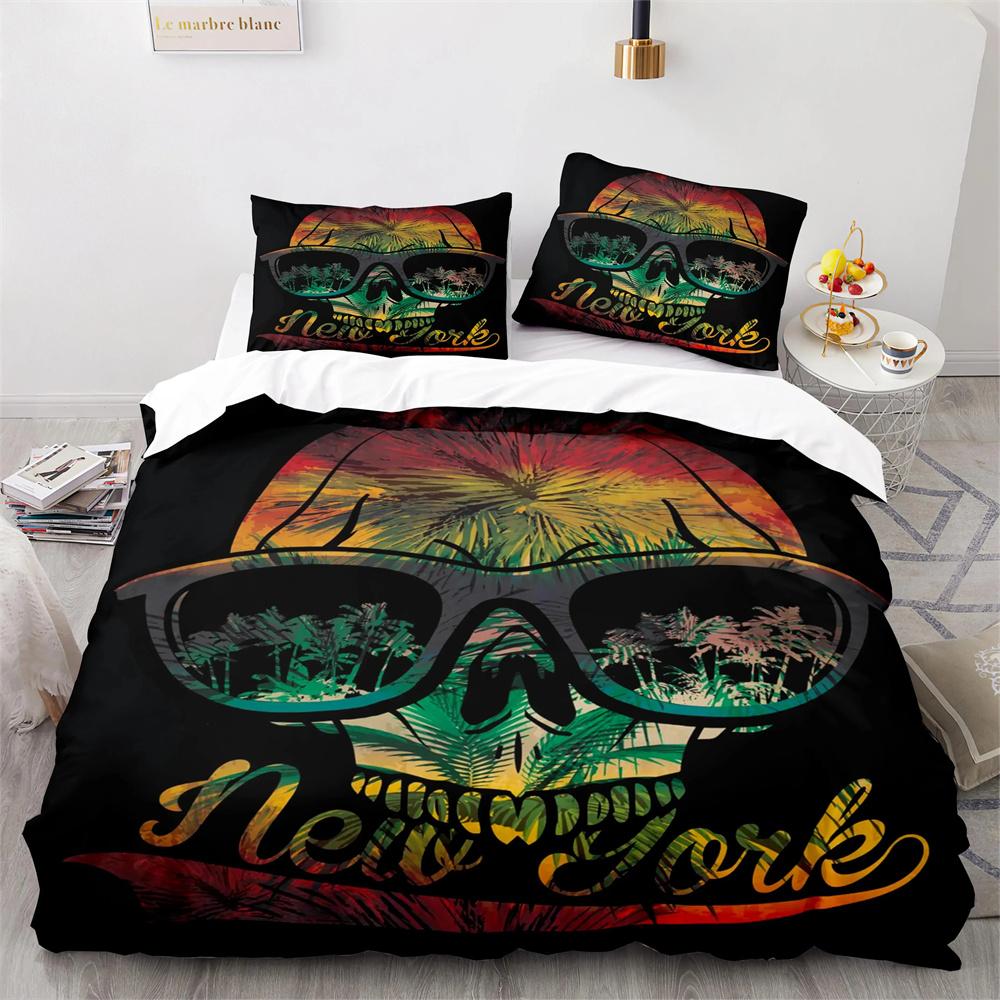Skull King Queen Duvet Cover Gothic Skeleton Bedding Set for Adults Youth Personalized Halloween Bones Polyester Quilt Cover