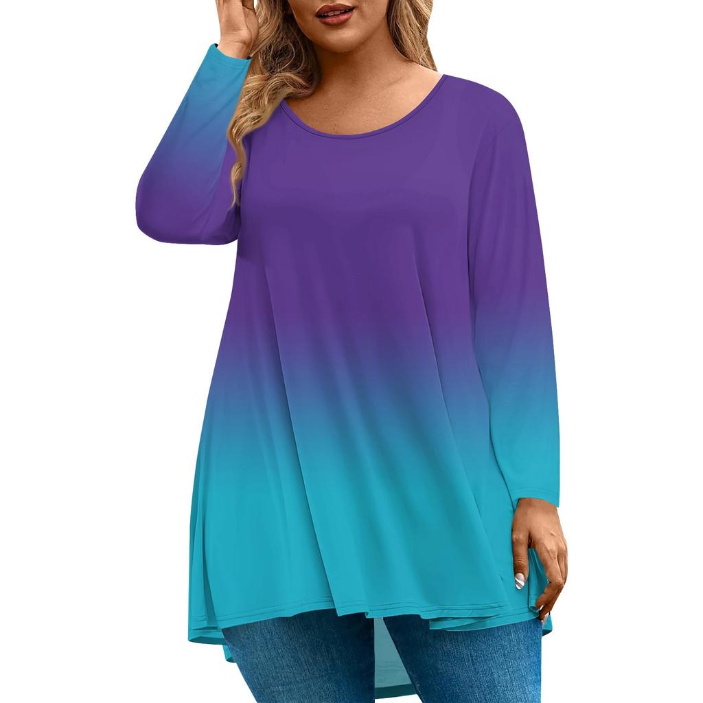 Dame Mote Stor Størrelse Rund Hals Langermet Casual Trykk Løs Pullover Topp