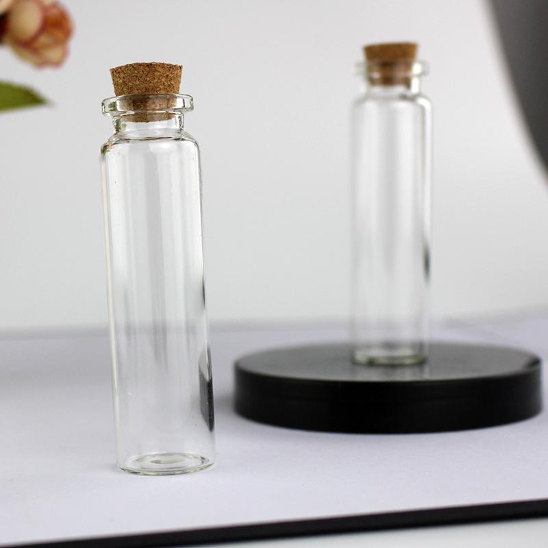 1mL Drift Bottle: Wood Stopper, Glass, Aluminum Lid – Creative Mini Wishing Bottle for Decor.