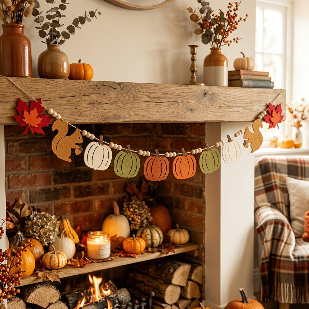 1Pc Autumn Harvest Country Style Party Banner, Pre-Assembled Squirrel Pumpkin Maple Leaf Flag String, Thanksgiving Indoor And Outdoor Rustic Style