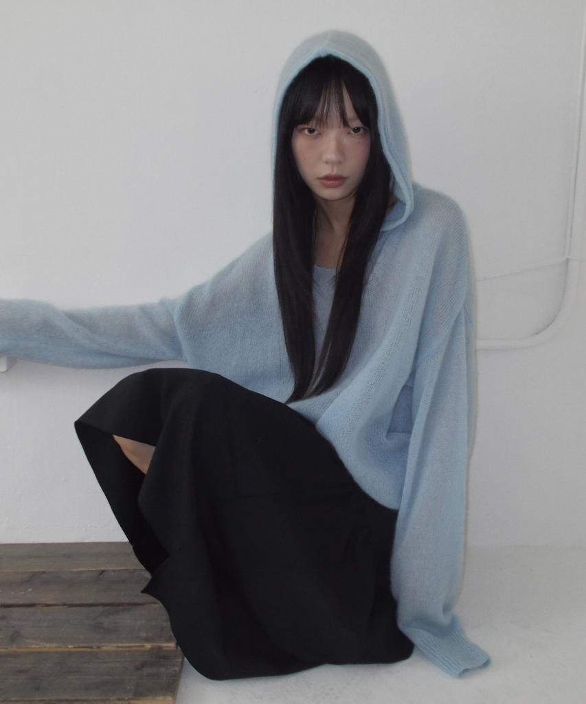 Mosyupamosyu See-Through Hooded Knit [Sky Blue]