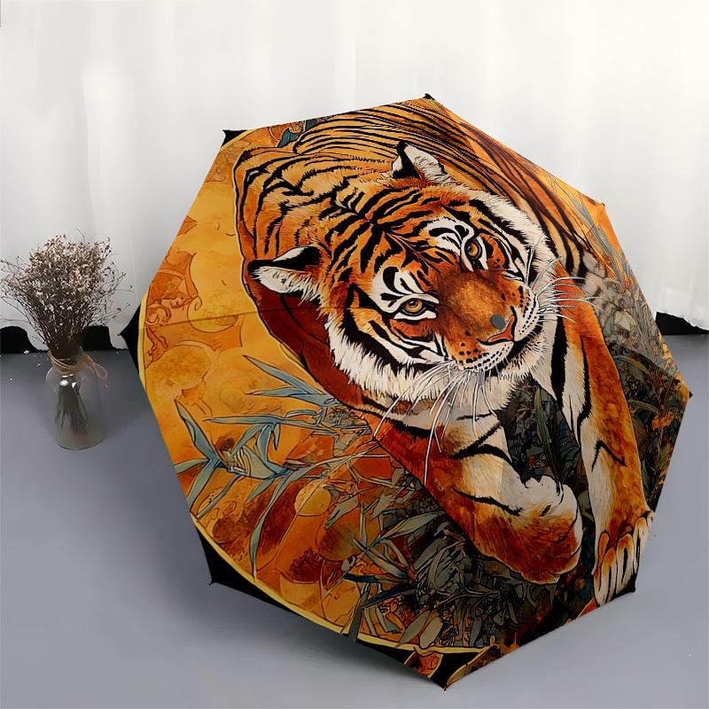 1pc Tiger Artwork Circular Design Umbrella with Plastic Handle,Suitable for All Seasons Umbrellaptys26081