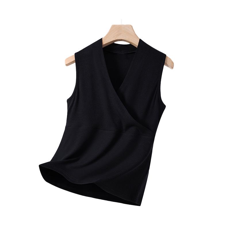 

Women s Black High-Elasticity Cotton Blend Vest: Professional Spring/Summer Layered Top XL 107-115 lbs чёрный