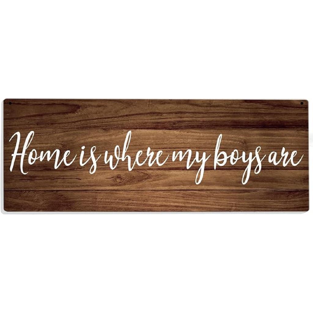 Boy Mom Gifts, New Mom Gifts, Home is Where My Boys are Wood Sign Decor, Farmhouse Wall Hanging Decoration for Home Bedroom, Boy Mom Mother's Day