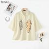 ZANZEA Women Turn Down Cillar Summer Casual Short Sleeve Print Blouse