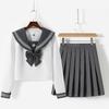 Gray Japanese JK Uniform: Three-Piece Sailor Suit with Embroidery, Long Sleeve, Pleated Skirt - Academy Style for Spring and Autumn