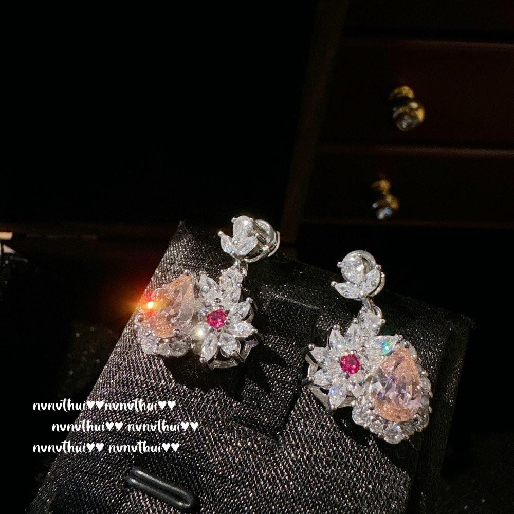 Light Petal Water Drop Gemstone Flower Necklace, Papalacha, 18K Gold Plated, Flower Zircon Ice Flower Cut Ring