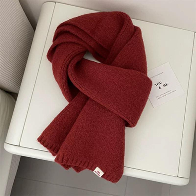 Korean Version Solid Color Versatile Autumn and Winter New Wool Couple Student Small Scarf Cute Knitted Warm Scarf