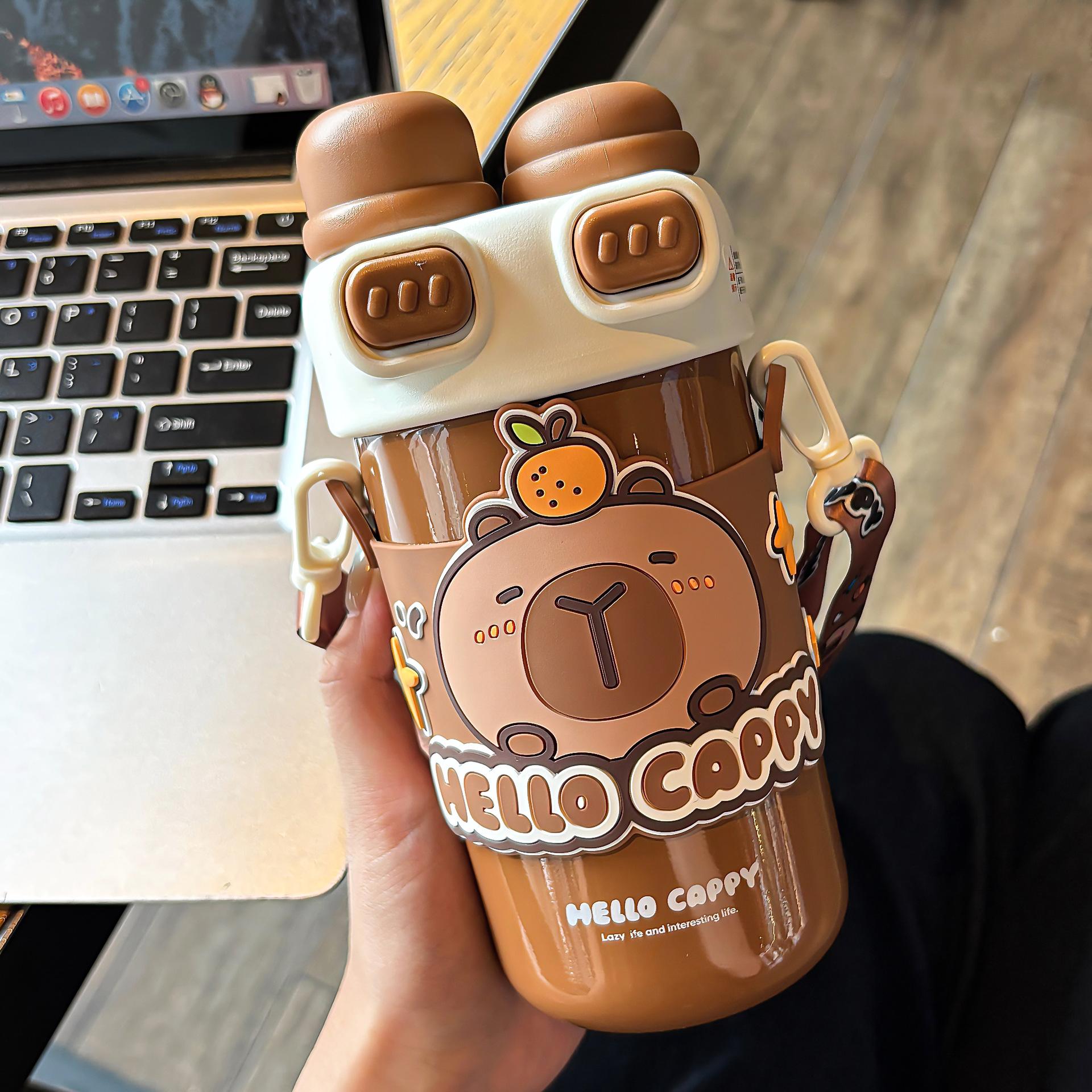 

Детский термос-кружка с капибарой для девочек, новая 316, соломинка, чашка для воды, школьная специальная чашка для мальчиков 350-730ml