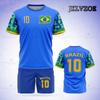 Men's Summer Blue Tracksuit Brazil Flag Ball Pattern T-Shirt Shorts Set Vintage Outfit Casual Jersey Suit Male Fashion Clothing