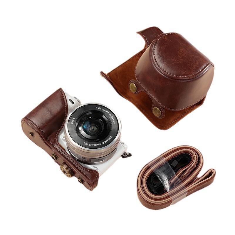 Sony NEX-5T NEX-5R İçin İnce Tek Omuzlu Kamera Çantası 16-50mm Lensli PU Deri Koruyucu Kılıf Unisex Seyahat Günlük Kullanım