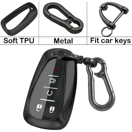 For Chevrolet Key Fob Cover,Case With Keychain,Soft TPU 360 Protection Key Case Compatible With Chevy Malibu Camaro Trax Blazer Traverse Sonic Cruze