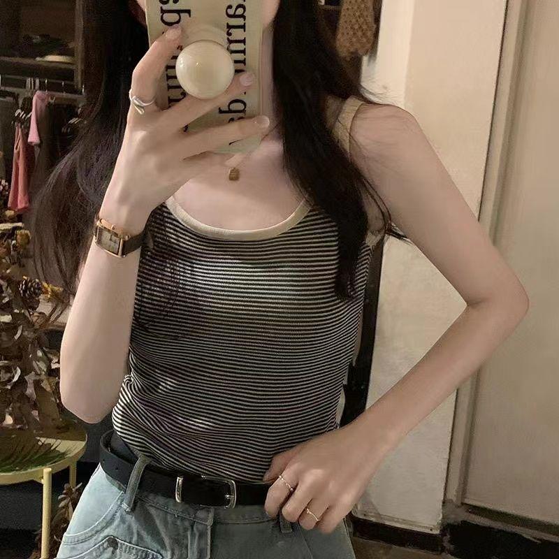 

Striped Knit Camisole & Wide-Leg Pants Set - Women s Sleeveless Slim Fit Summer Outfit L