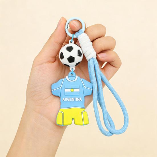 Schlüsselanhänger Anhänger, Dicker geflochtener Seil Mini Fußball Anhänger, Weicher Gummi Trikot Charm Schlüsselanhänger, Argentinien Brasilien Deutschland Teamfarben Fan Geschenk