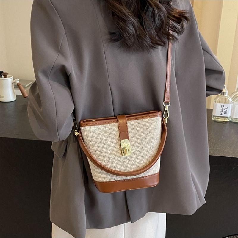 1Pc  Popular Bucket Bag Women's Messenger Bag Korean Niche Versatile Retro Canvas Handbag Messenger Bag