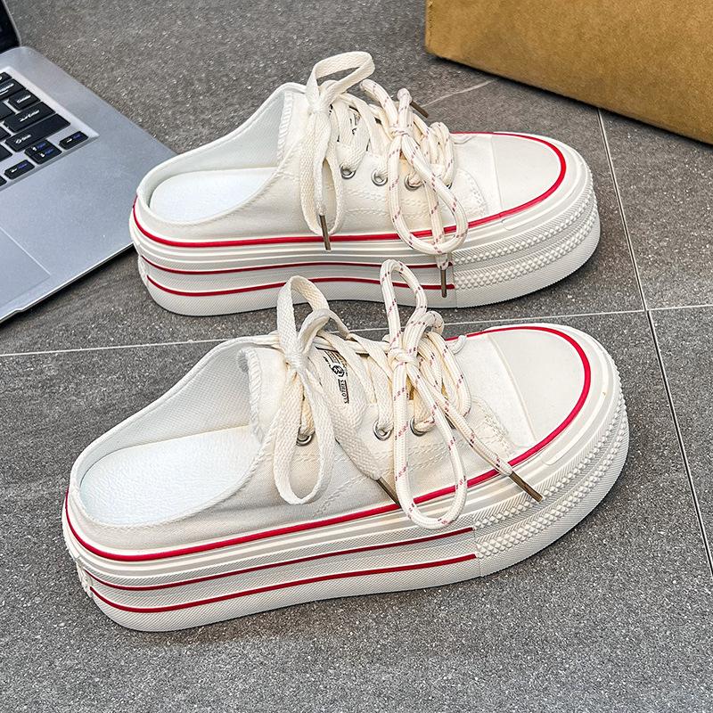 Thick-soled heightening half-tray espadrilles women's 2025 summer new one-pedal versatile flat-bottomed lightweight breathable board shoes women