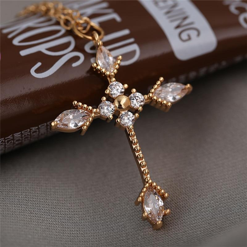 17KM Cute Gift Crystal Planet Moon Pendent Necklace for Women Fashion Gold Rhinestone Star Cross Necklaces Gift Wedding Jewelry