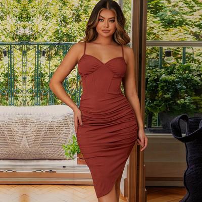 2026 European and American Women's New Sexy Waist-cinching Hip Knit Elegant Evening Strap Dress Mid-skirt