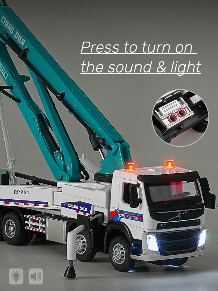 1/50 Volvo Betonpumpen-LKW Spielzeugauto Diecast Metall Fahrzeugmodell Pull-Back Sound & Licht Miniatur Sammlung Geschenk Für Jungen Kind