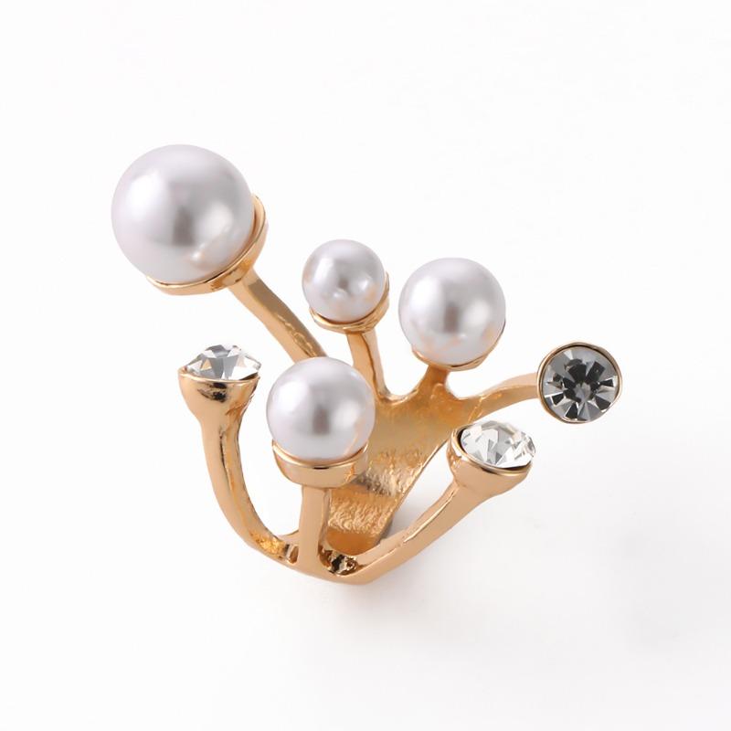 Creative Exaggerated Double-layer Pearl Ring Niche Design Irregular Diamond Inlaid Open Ring Women's Fashionable Jewelry Gift