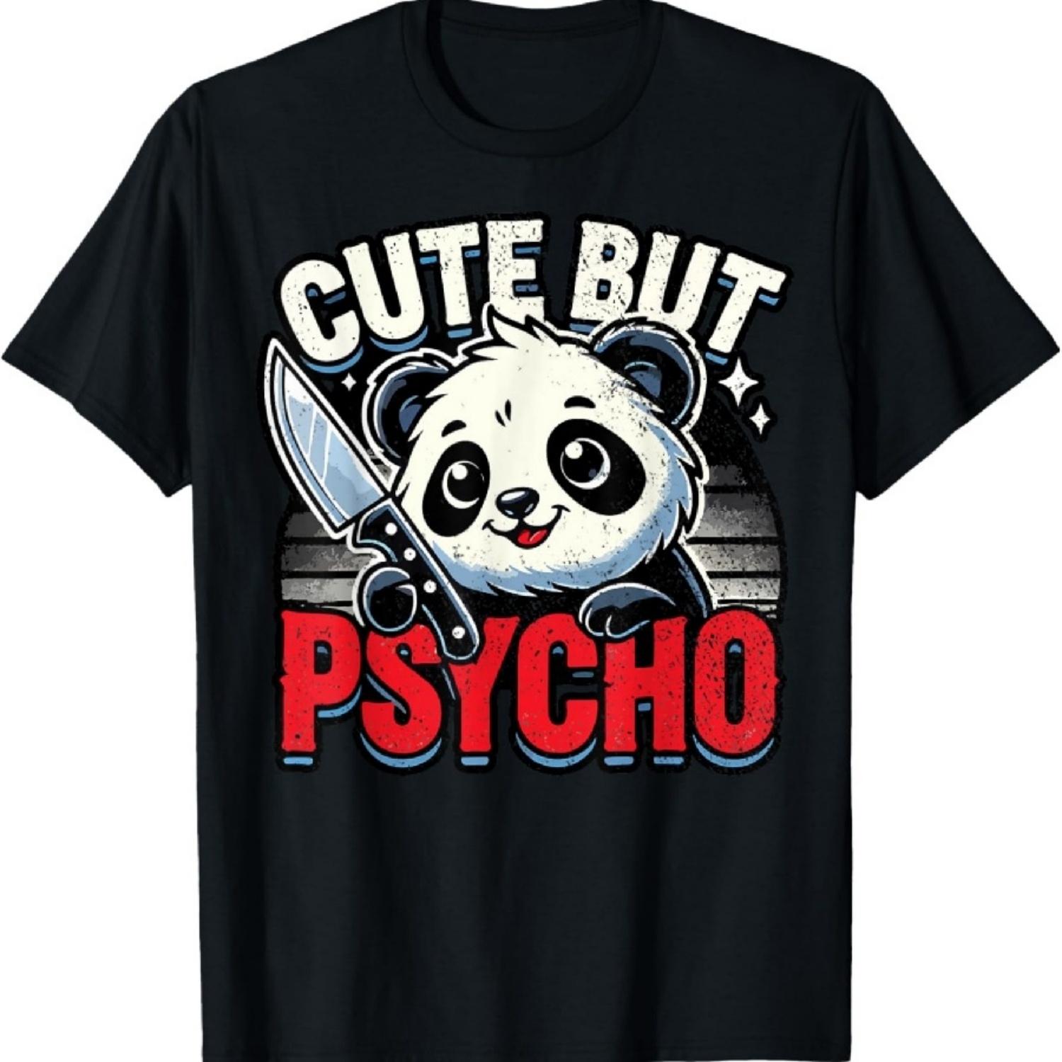 

Милая, но психованная панда, очаровательное кавайное животное, забавная футболка с цитатой XXXXXL чёрный