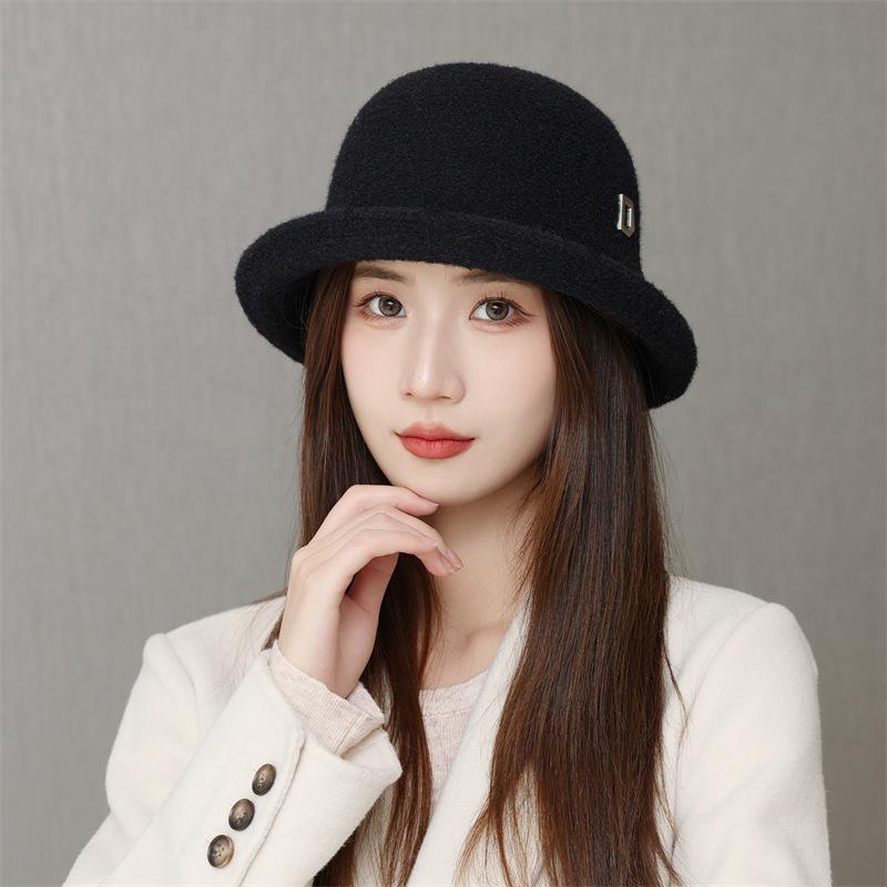 Elegant Top Hat Women's Foldable Basin Hat Bucket Hat Japanese Retro Bucket Hat Autumn and Winter Warm Hat