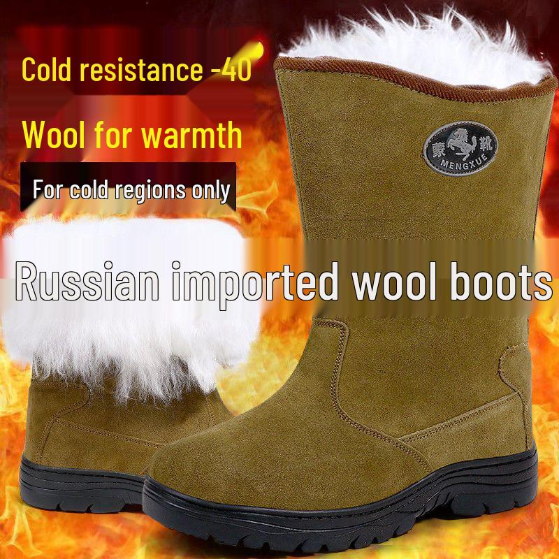 Cizme de zăpadă pentru bărbați din lână rusească: Rezistent la iarnă, Antiderapant, Gros și Călduros până la -40°C