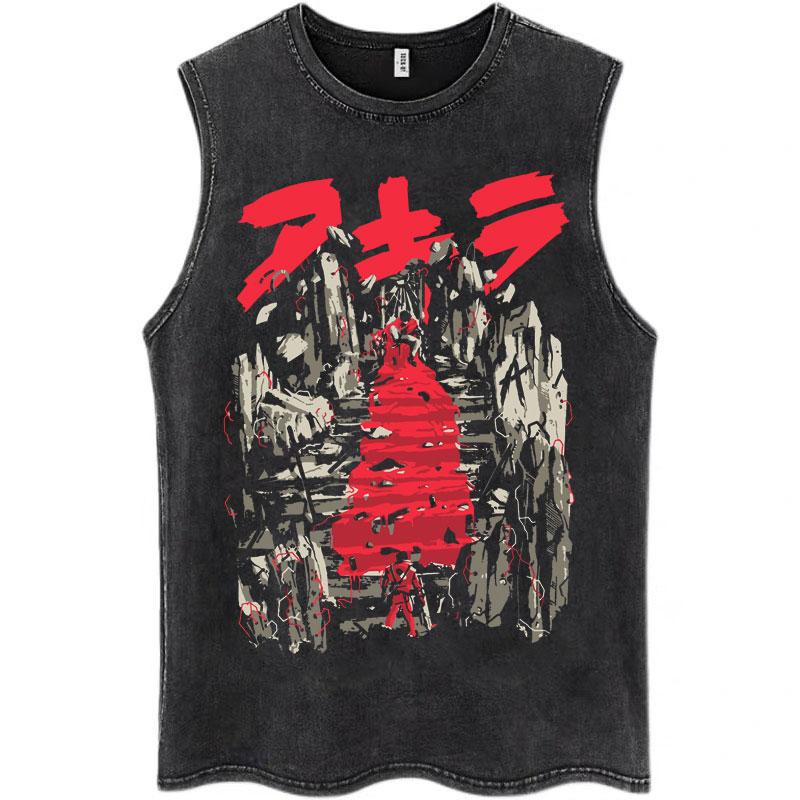 Anime Akira Kaneda Shotaro Motorbike Washed Tank Tops Men Women Harajuku Manga Sleeveless Vests Cotton T Shirt S
