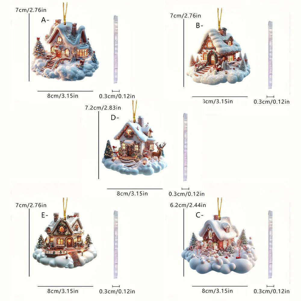 Village House Ornaments Acrylic Ornament With Christmas Tree Design Charming Snow House Pendant For Family Holiday Decoration