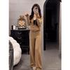 Korean Retro Knit Zipper Cardigan & Straight-Leg Pants Autumn/Winter Set