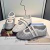 Woven Hollow Mary Jane Sandals Women's 2025 Summer New Mesh Breathable Velcro Shallow Mouth One Pedal Single Shoes