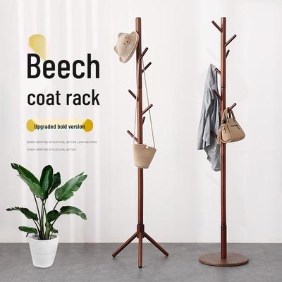 Beech Wood Floor-Standing Coat Rack: Modern, Solid Wood for Bedroom or Living Room
