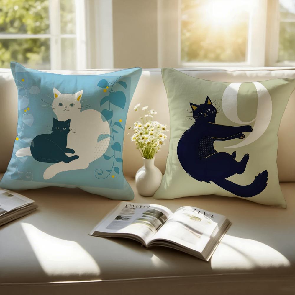 Minimalist Flat Style Illustration Cat Art Cushion Cover Pillowcase Antidustmite Invisible Zipper Short Plush Sofa Cushion