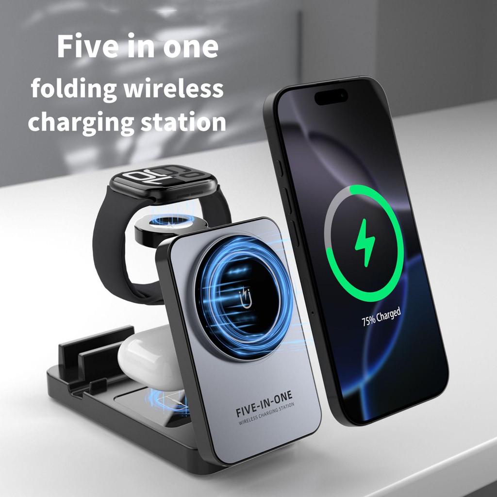 Magnetic Wireless Charger Stand for Phone, Watch & Earbuds - All-in-One Fast Charging Dock