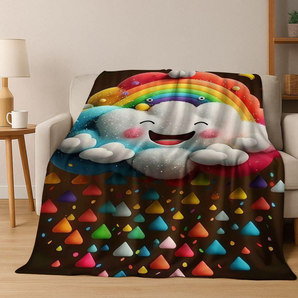 Colorful Rainbow Clouds Dream Sky Cartoon Flannel Blanket,Cozy Soft Throw Blanket for Home Bedroom Bed Sofa Picnic Cover Kids