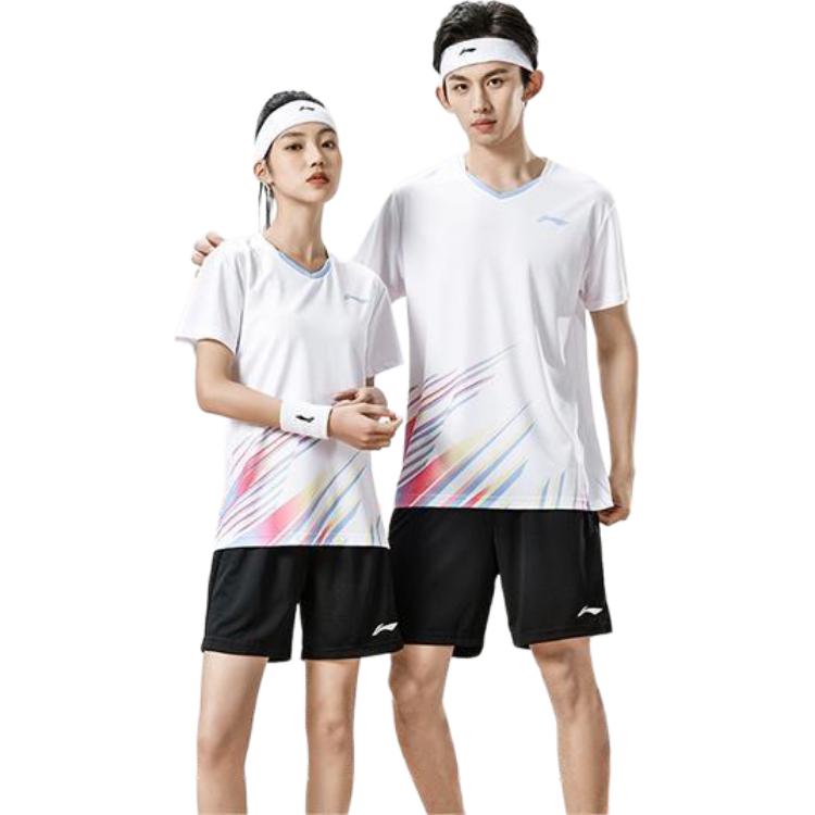 Li Ning Badminton Jersey Set Unisex Standard White/Black AATU025-2