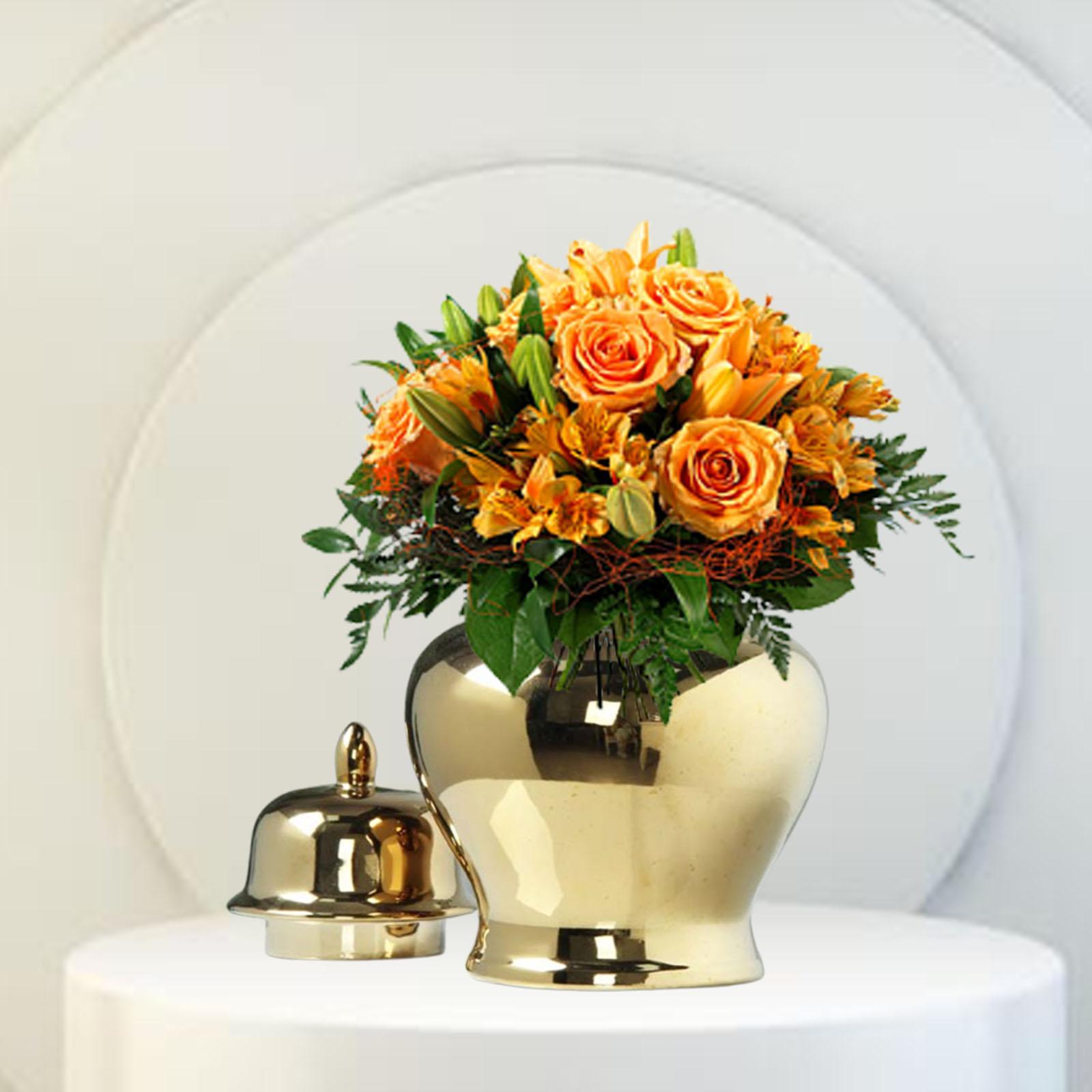 

Porcelain Ginger Jar Desk Ornament Plants Holder Versatile Decoration Ceramic Vase for Party Entryway Bar Office Farmhouse золотий