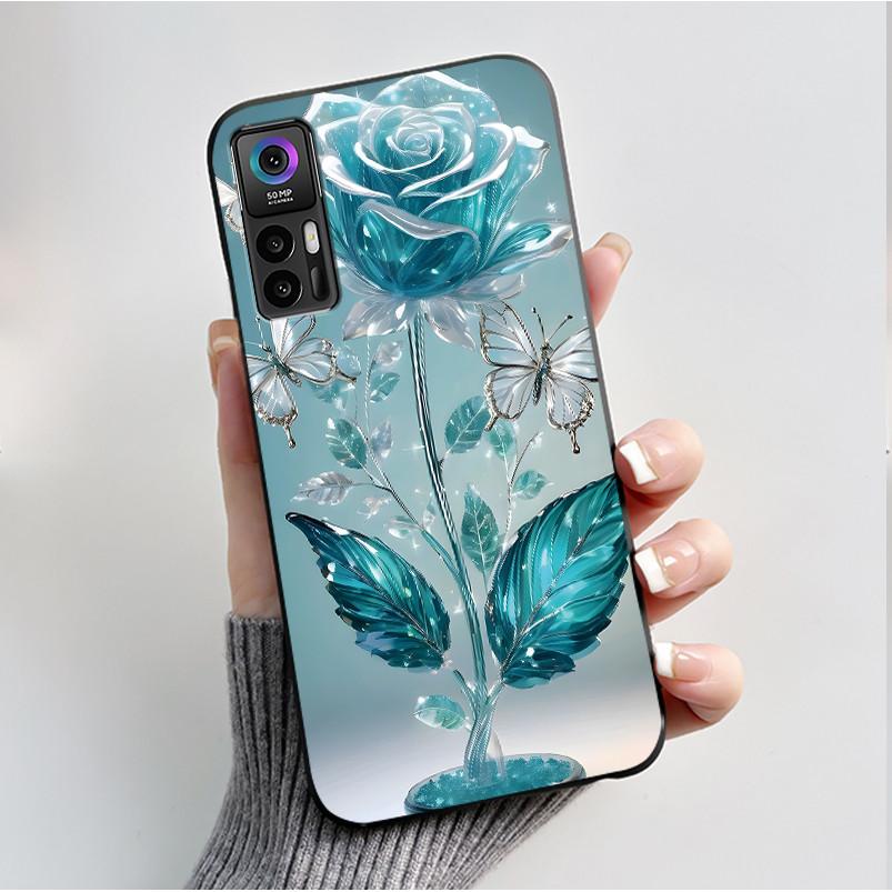 Case For TCL 30 Plus 30 5G T676K T676J T676H T776H Phone Case Fashion Butterfly Flowers Black Silicone Shockproof Cover Casing