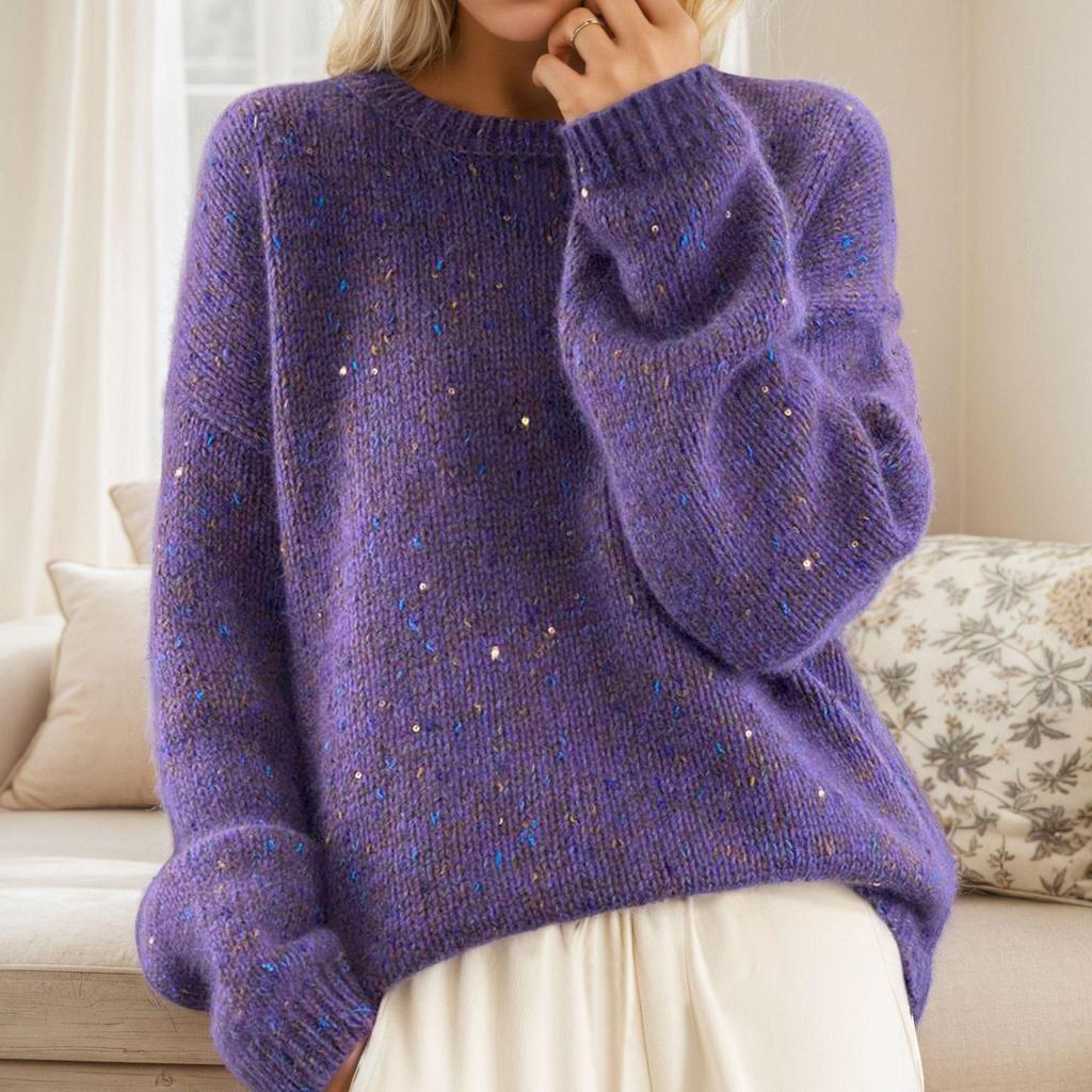 2025 Autumn/Winter Sequin Cable Knit Long Sleeve Pullover Sweater