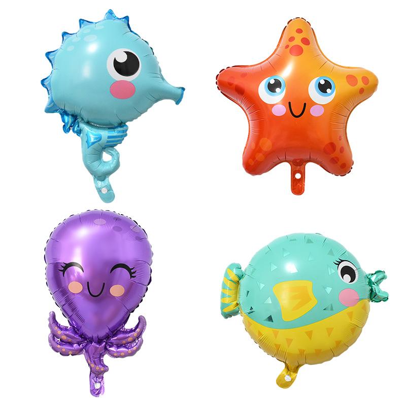 44pcs Under Sea Ocean World Animal Balloon Blue Number Foil Balloon Mermaid Theme Kids 1st Birthday Party Decoration Baby Shower