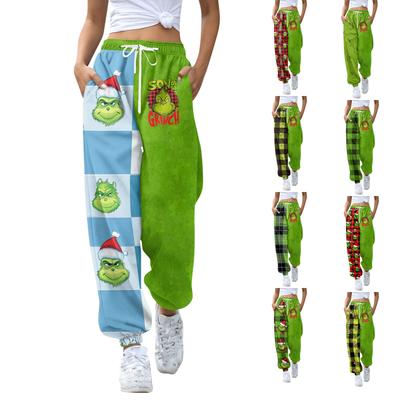Damen Casual Mode Weihnachtsdruck Jogginghose mit Kordelzugbund und Bündchen an den Beinen