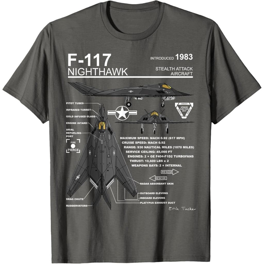 Camiseta Gráfica Esquemática del Caza Sigiloso F117 Nighthawk para Hombre, Casual, Algodón Puro