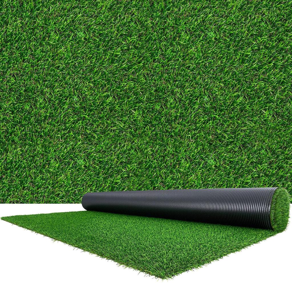 Artificial Grass, 457.2 X 213.36 Cm Fake Grass Turf Rug, 3.5 Cm Pile Height Realistic Synthetic Lawn Carpet Roll Mat, Easy Clean Drainage Holes for