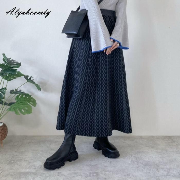 Elegant Fashion Autumn Winter Women Thick Warm Skirt High Waist Black White/Gray Knitting Skirt Knitted Midi Vintage Skirts Womens