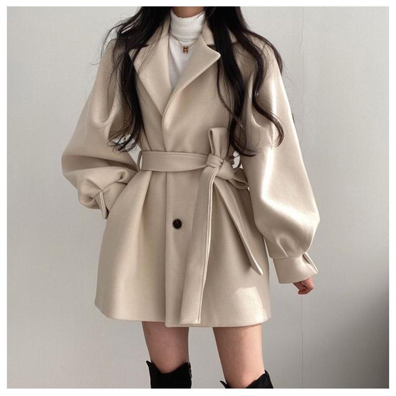 Overcoat New Style Solid Color Loose Cape Coat Collect Waist Woolen Medium Long Coat Women Winter Tops For Woman
