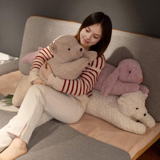 Langes Kissen Lange Körperform Hasen Bären Design Plüsch Körperkissen Weicher Lammwollstoff Stützendes Nickerchenkissen Heimdeko