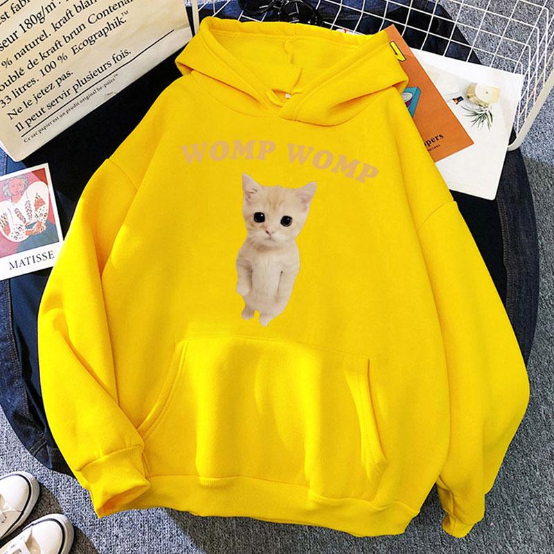 Funny Cat Womp Womp Meme Print Hoodie Men Women Fashion Kawaii Hooded Sweatshirts Oversized Fleece Casual Pullovers
