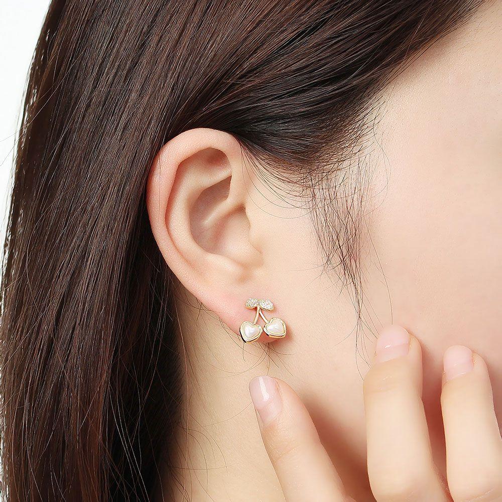 Gold-plated Cherry Earrings, Heart-shaped 925 Silver Earrings, Accessories, 925 Silver Earrings, Single-point Earrings