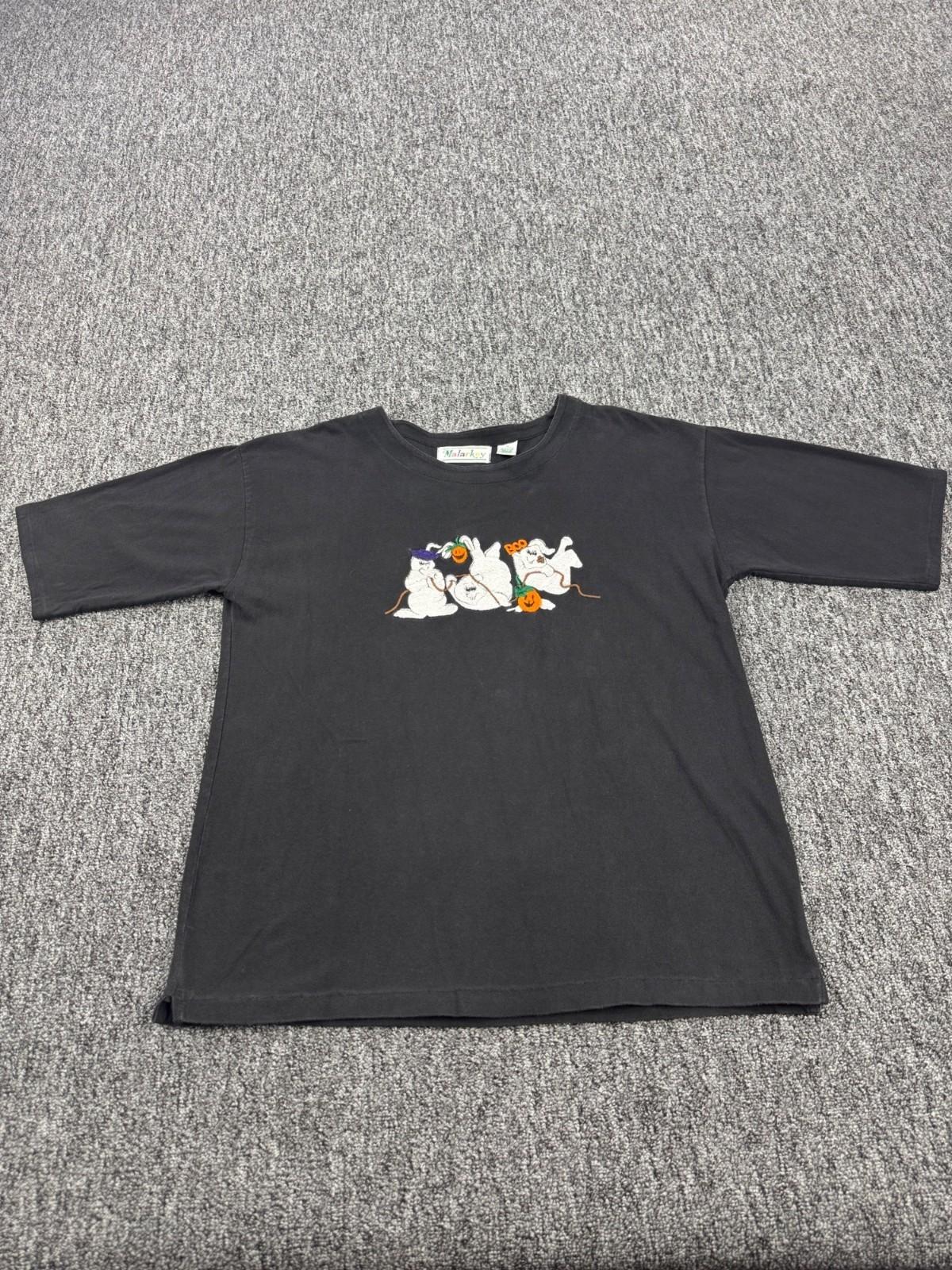 Vtg Halloween Shirt Women Medium Black Spooky Ghost Embroidered Crewneck Festive Unisex T-Shirt M