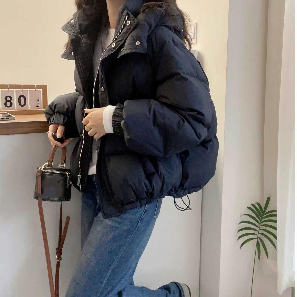 

Short Cotton-padded Jacket Women s Small Winter Hooded Down Cotton-padded Jacket Thick Loose Bread-padded Jacket S чёрный